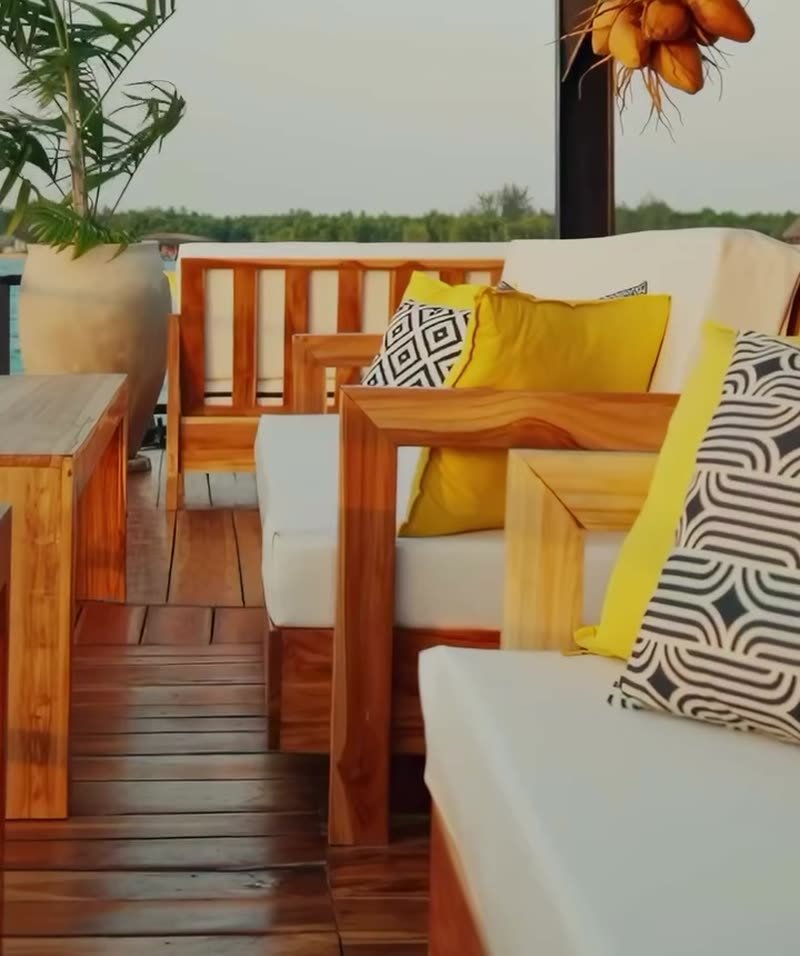 The upper deck lounge under the makuti roof